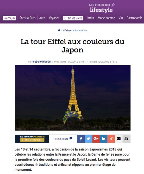 Le Figaro La tour Eiffel aux couleurs du Japon