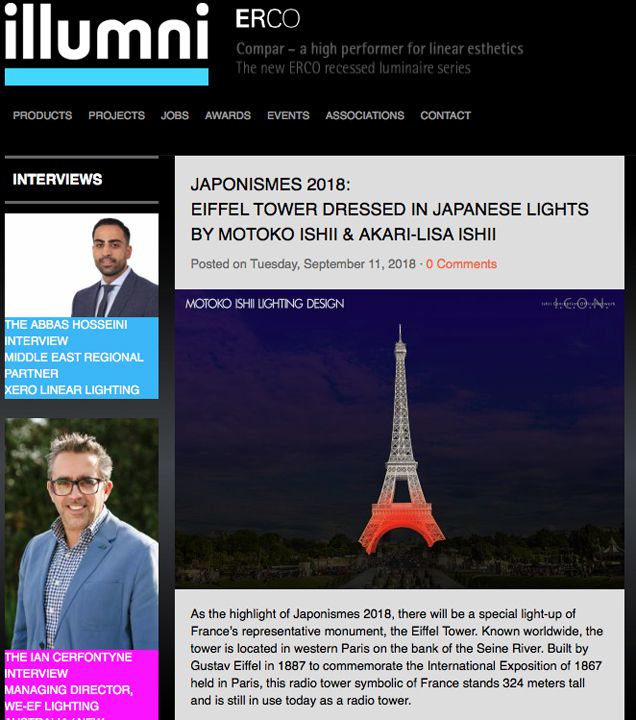 Ilumni Japonismes 2018:  Eiffel tower dressed in japanese lights  by Motoko Ishii & Akari-Lisa Ishii