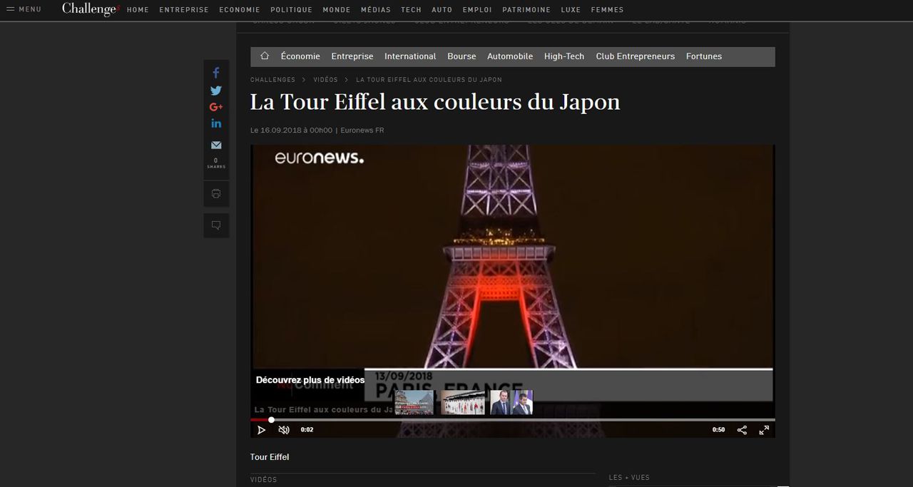 Challenges La Tour Eiffel aux couleurs du Japon Euronews No Comment