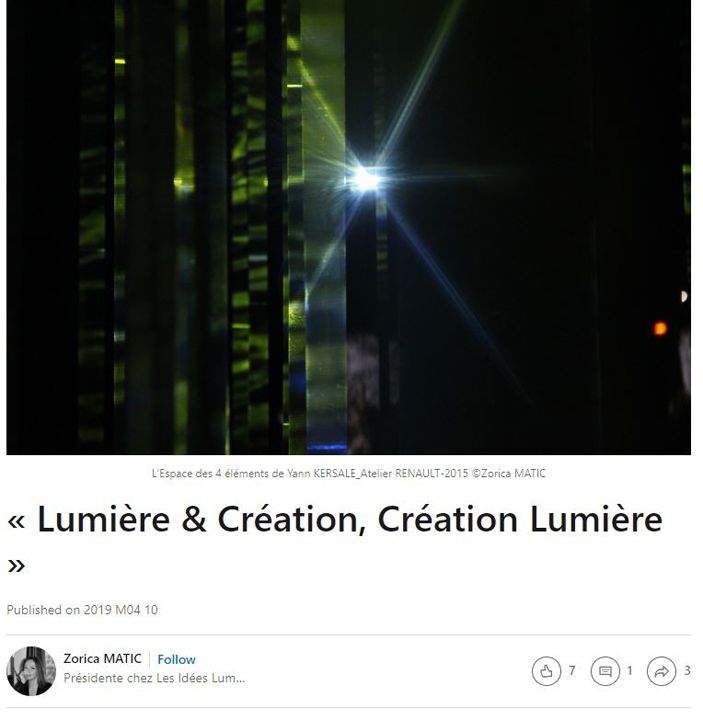 Linkedin Zorica Matic « Lumière & Création, Création Lumière »