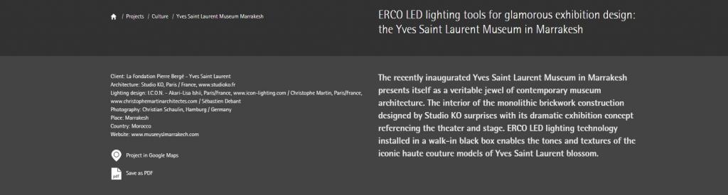 Erco ERCO LED lighting tools for glamorous exhibition design: the Yves Saint Laurent Museum in Marrakesh