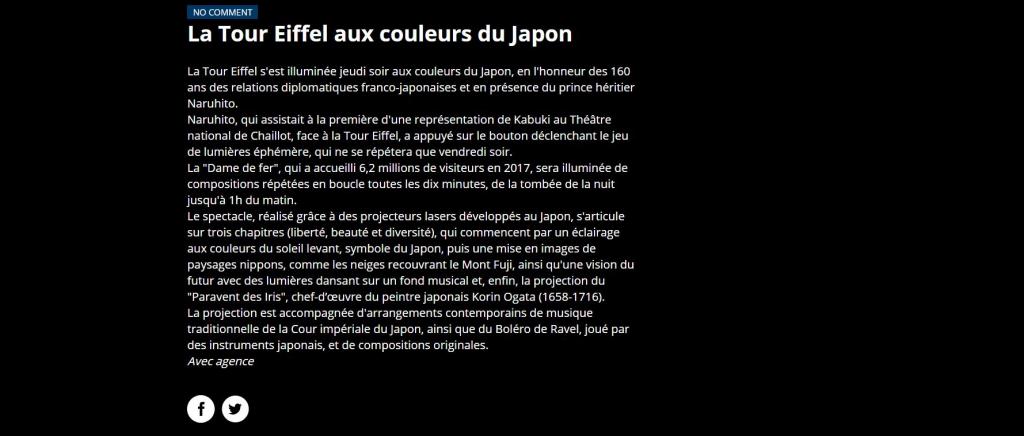 Euronews La Tour Eiffel aux couleurs du Japon